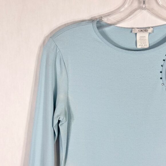 Cache‎ Small Top Knit Light Baby Blue Rhinestones Cut Out Cold Shoulder Y2K 1348 - Picture 4 of 10